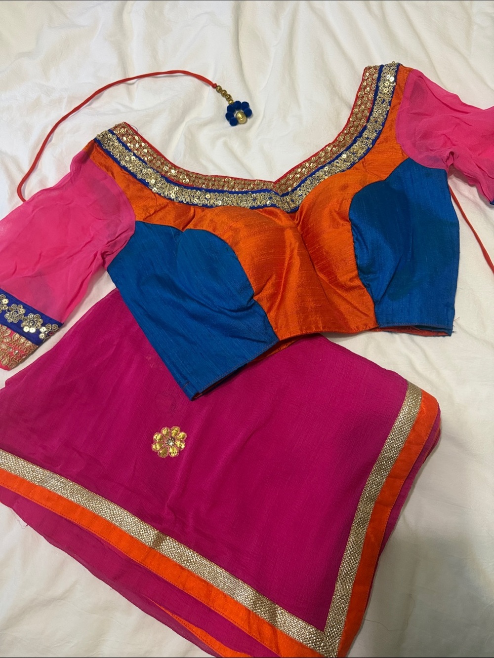 Vibrant Multicolor Women's Blouse and Dupatta - Pink, Blue & Orange